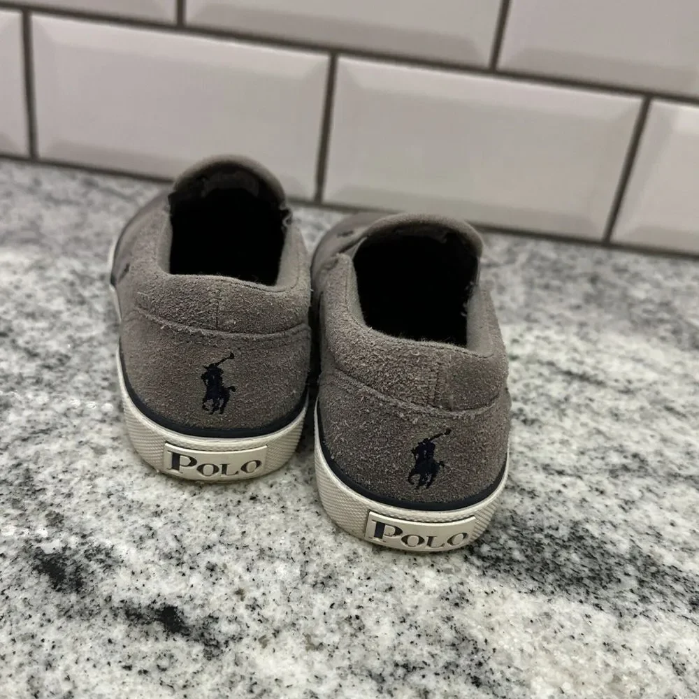 Ralph Lauren Bal Harbour Repeat Slip-On Sneaker, GREY/Navy, Toddler 10/26.5 Boat